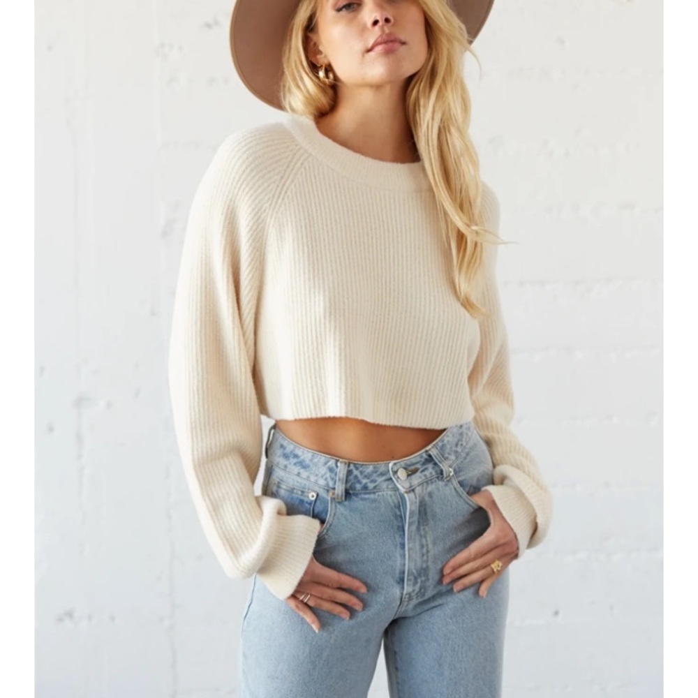 American Threads Cream Cropped Sweater